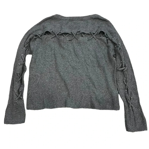 Garage Gray Knit Lace Up Back Sweater M - Picture 1 of 4